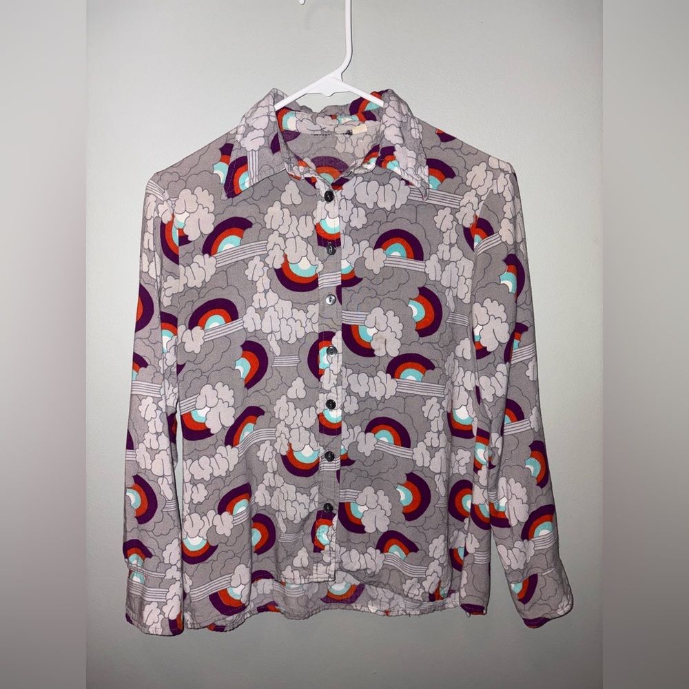 Vibrant Rainbow and Cloud Patterned Vintage Button Down Shirt
